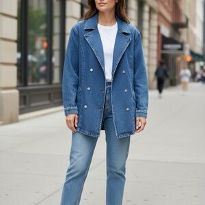Vintage Crazy Horse Women’s  Classic Double Breasted Blue Denim Jacket